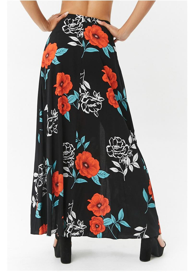 Fashion Black Flower Pattern Design Simple Skirt,Skirts