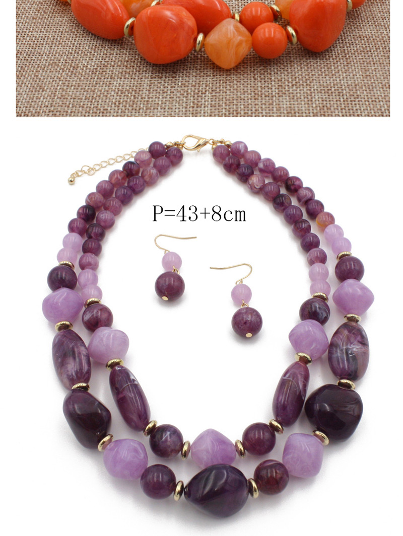 Fashion Purple Beads Decorated Double Layer Jewelry Sets,Jewelry Sets
