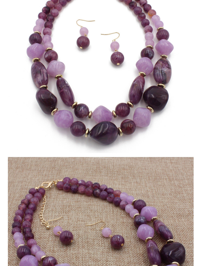 Fashion Purple Beads Decorated Double Layer Jewelry Sets,Jewelry Sets