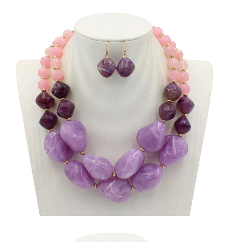 Fashion Purple+pink Color Matching Design Double Layer Jewelry Sets,Jewelry Sets