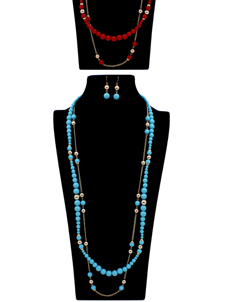 Fashion Blue Pearls Decorated Double Layer Jewelry Sets,Jewelry Sets