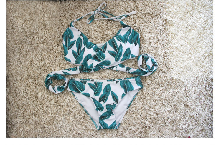 Sexy Green Leaf Pattern Decorated Split Bikini,Bikini Sets