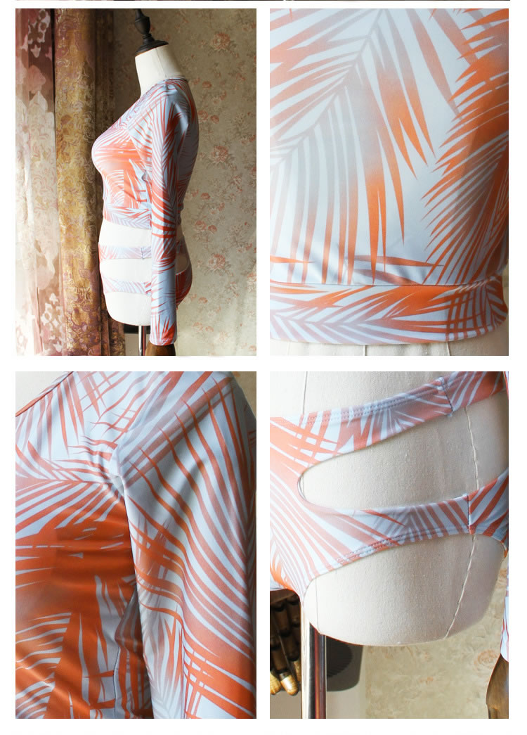 Sexy Orange Long Sleeves Design Round Neckline Bikini,Bikini Sets