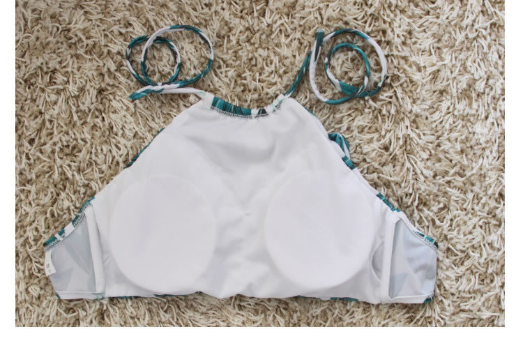 Sexy White+green Leaf Pattern Decorated High-neckline Bikini,Swimwear Sets