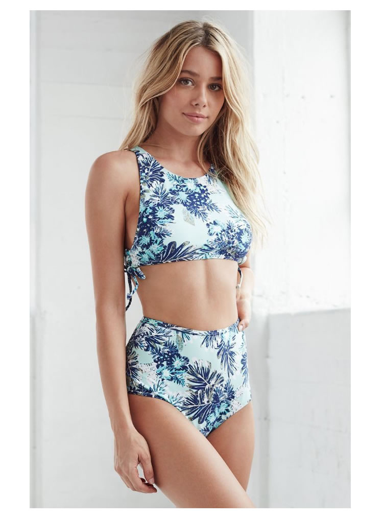 Sexy Blue Tree Pattern Decorated Split Bikini,Bikini Sets