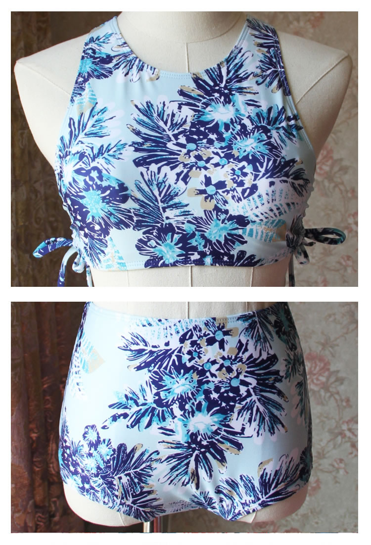 Sexy Blue Tree Pattern Decorated Split Bikini,Bikini Sets