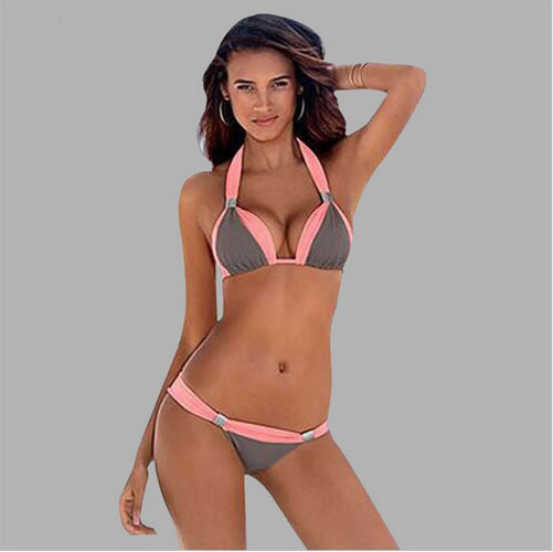 Sexy Gray+pink Color Matching Design Larger Size Bikini,Swimwear Plus Size