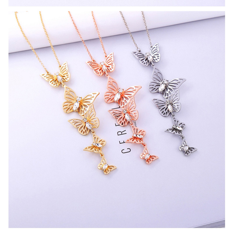 Fashion Silver Color Butterfly Pendant Decorated Long Necklace,Multi Strand Necklaces