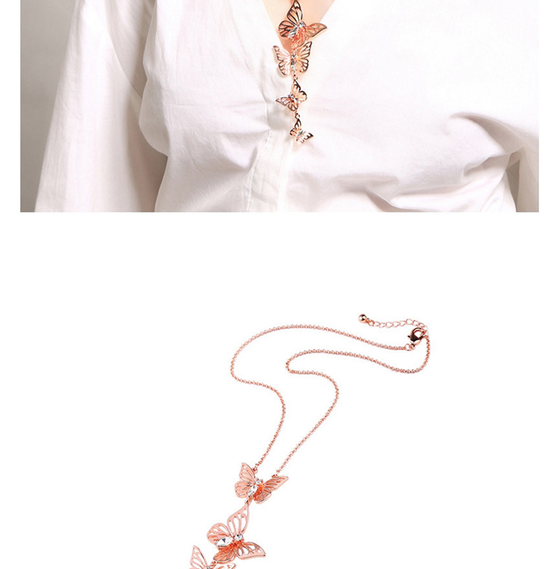 Fashion Rose Gold Butterfly Pendant Decorated Long Necklace,Multi Strand Necklaces