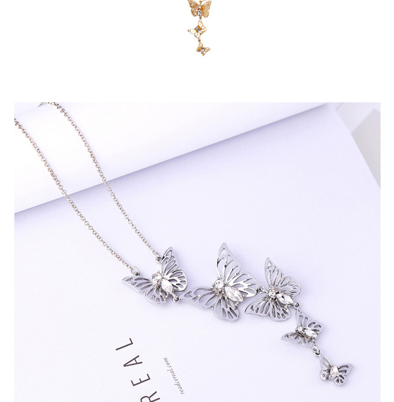 Fashion Silver Color Butterfly Pendant Decorated Long Necklace,Multi Strand Necklaces
