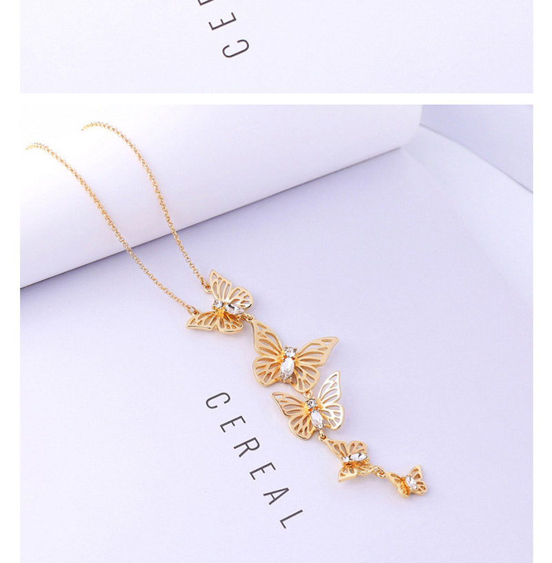 Fashion Gold Color Butterfly Pendant Decorated Long Necklace,Multi Strand Necklaces