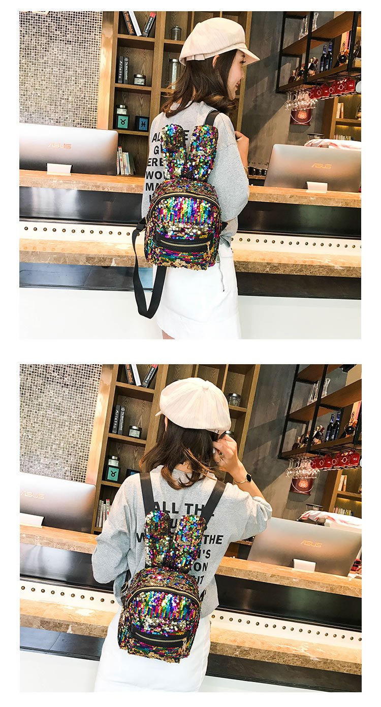 Fashion Black Cartoon Rabbit Shape Design Leisure Travel Bag,Backpack