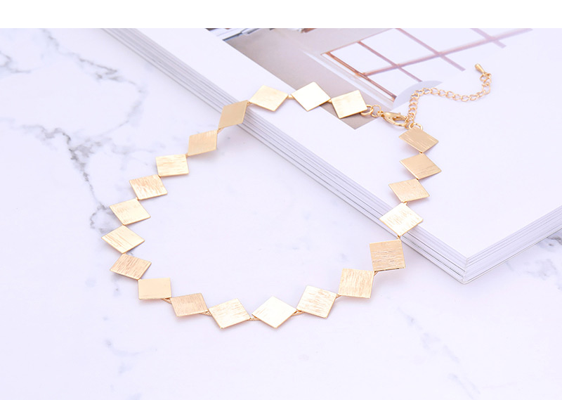 Elegant Gold Color Square Shape Design Pure Color Choker,Chains