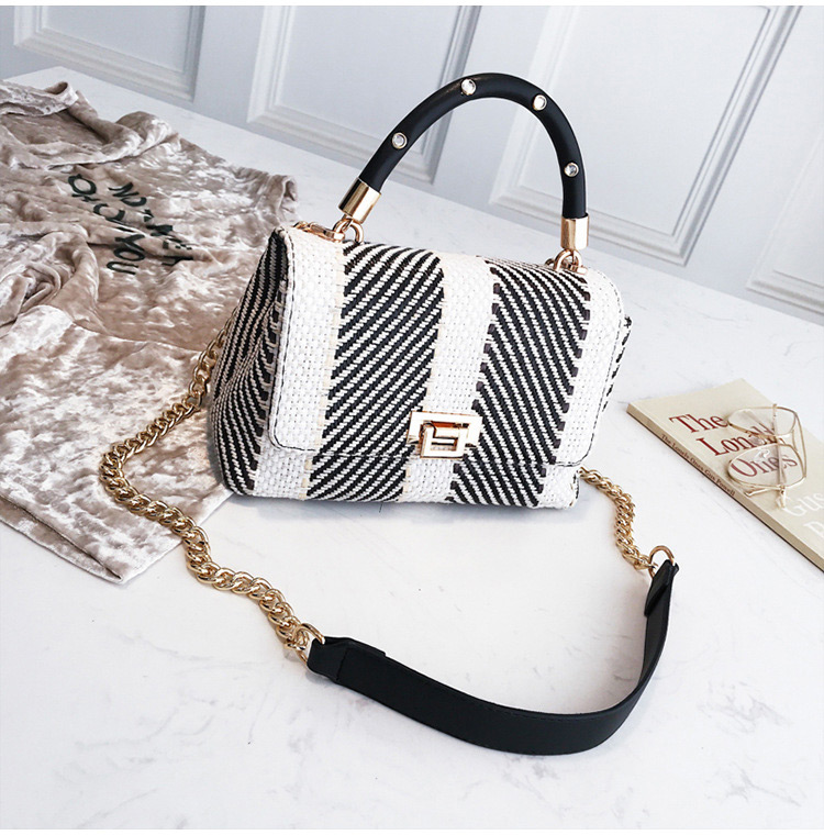 Fashion Beige Stripe Pattern Decorated Shoulder Bag,Handbags
