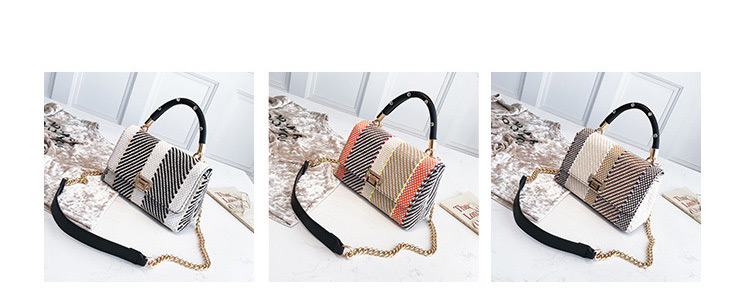 Fashion Beige Stripe Pattern Decorated Shoulder Bag,Handbags