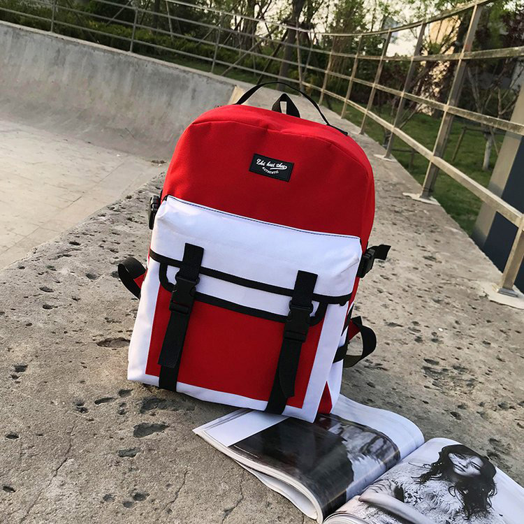 Fashion Red Double Buckles Decorated Backpack,Backpack