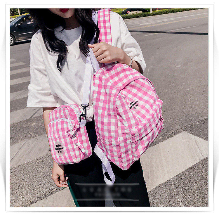 Fashion Black Grid Pattern Decorated Shoulder Bag (2pcs),Backpack