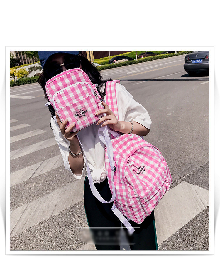 Fashion Khaki Grid Pattern Decorated Shoulder Bag (2pcs),Backpack