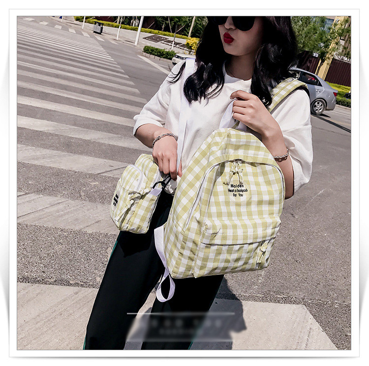 Fashion Yellow Grid Pattern Decorated Shoulder Bag (2pcs),Backpack