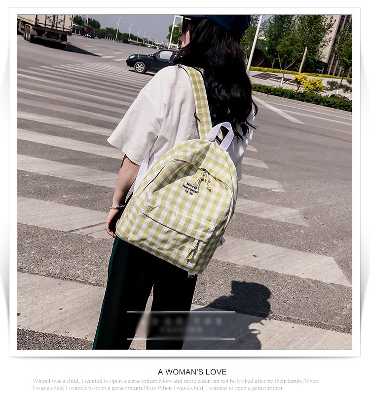 Fashion Light Green Grid Pattern Decorated Shoulder Bag (2pcs),Backpack