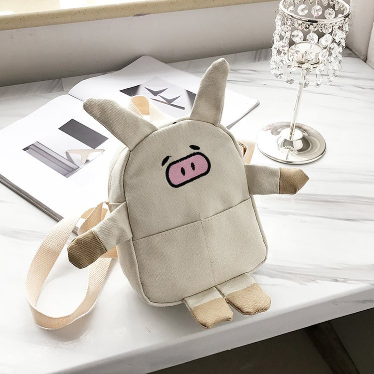 Fashion White Embroidered Pig Decorated Shoulder Bag,Backpack