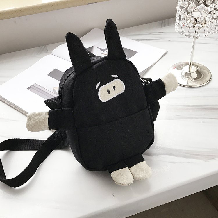 Fashion Black Embroidered Pig Decorated Shoulder Bag,Backpack