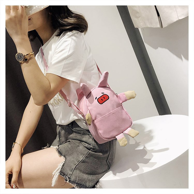 Fashion Pink Embroidered Pig Decorated Shoulder Bag,Backpack