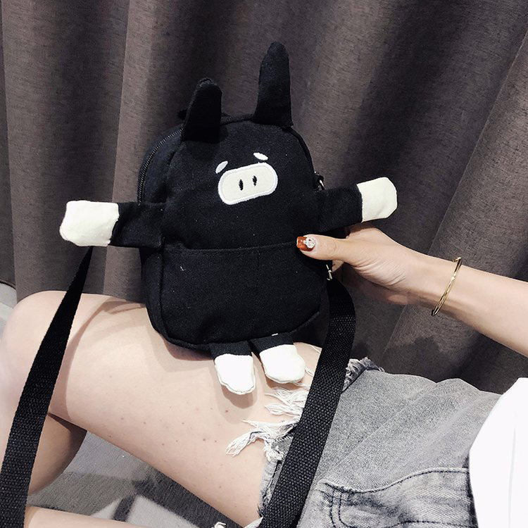 Fashion Black Embroidered Pig Decorated Shoulder Bag,Backpack