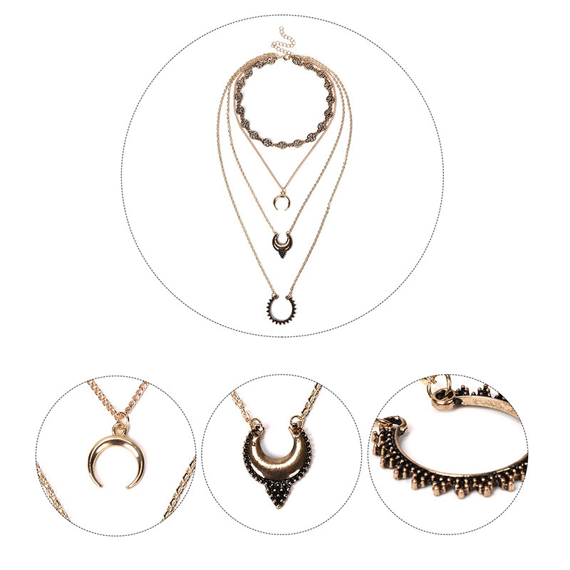 Fashion Gold Color Moon Shape Decorated Multi-layer Necklaces,Multi Strand Necklaces