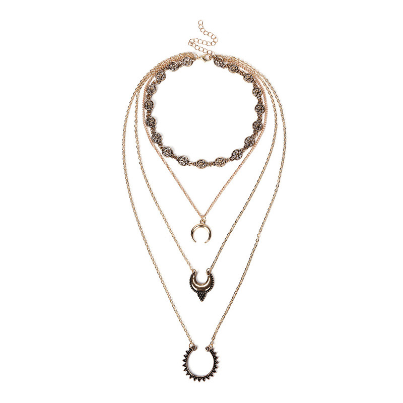 Fashion Silver Color Moon Shape Decorated Multi-layer Necklaces,Multi Strand Necklaces