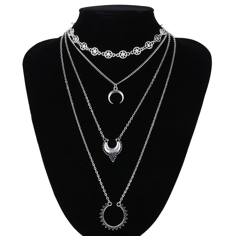 Fashion Gold Color Moon Shape Decorated Multi-layer Necklaces,Multi Strand Necklaces
