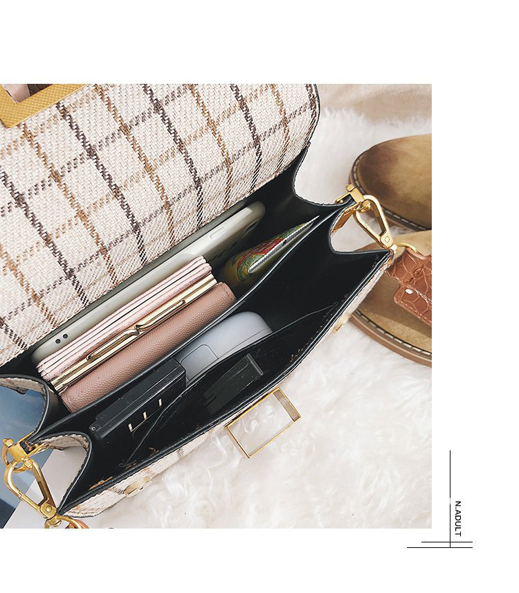 Fashion Khaki Grid Pattern Decorated Bag,Handbags