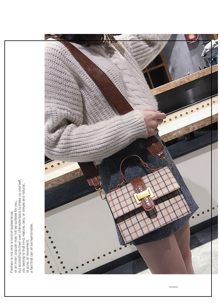 Fashion Khaki Grid Pattern Decorated Bag,Handbags