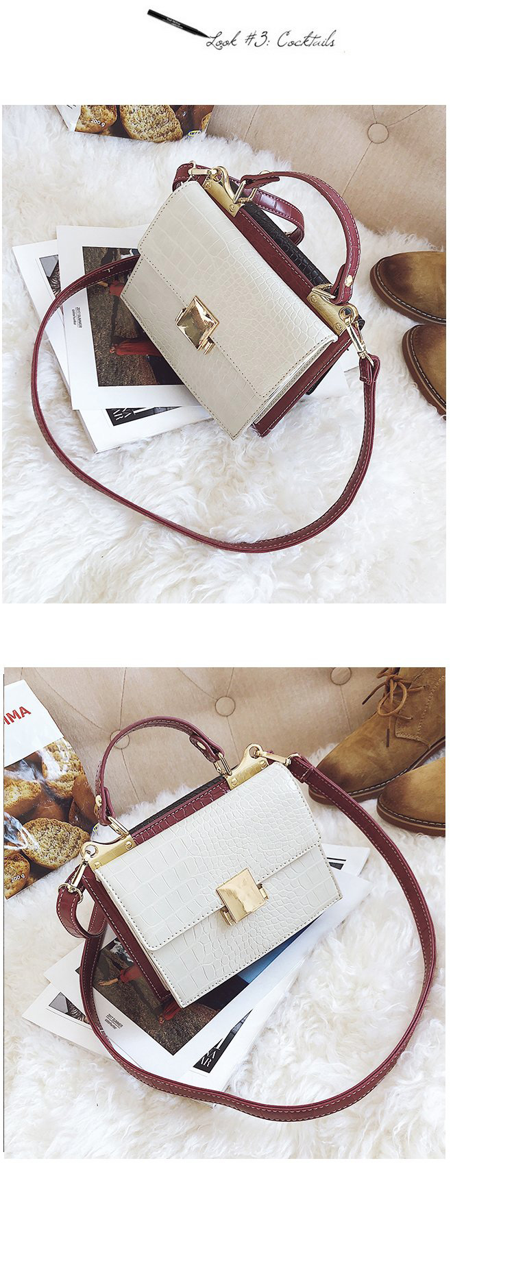 Fashion White Pure Color Decorated Bag,Handbags