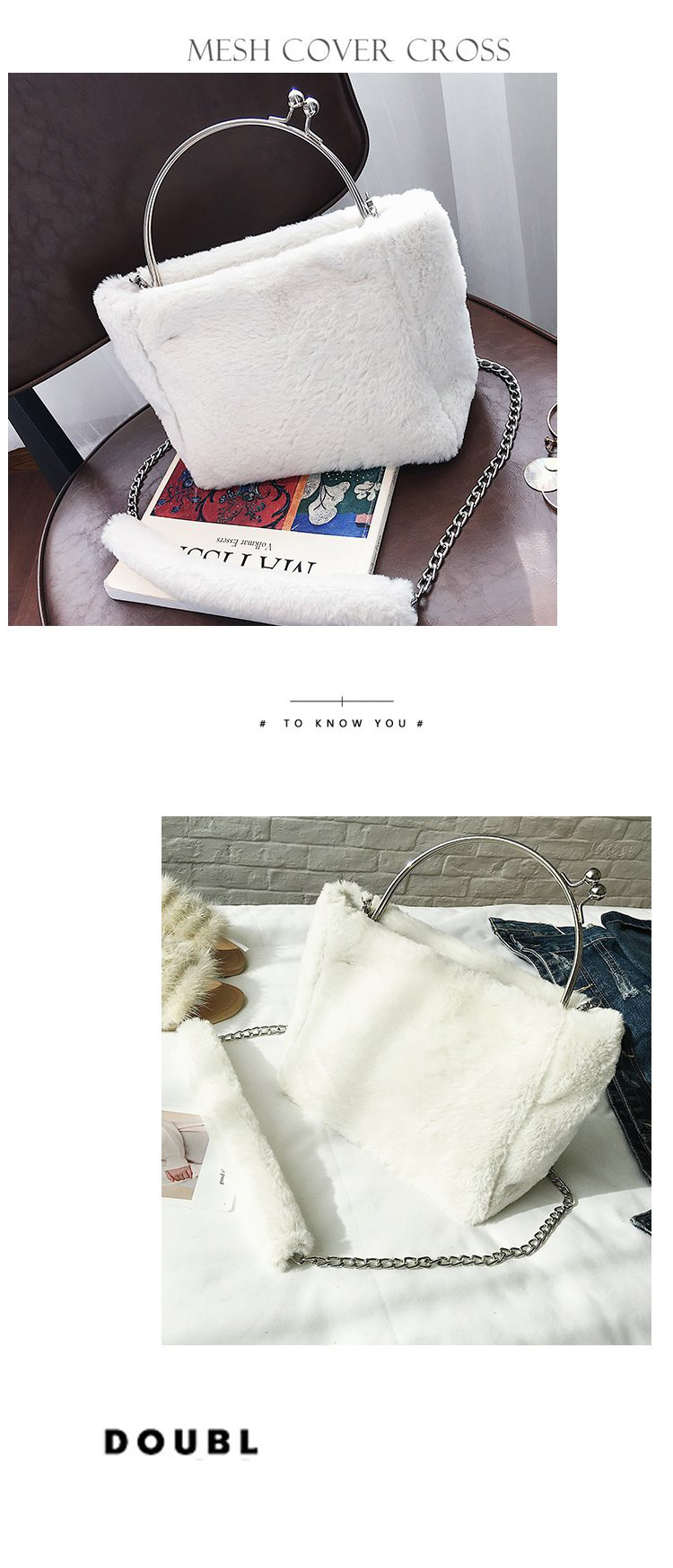 Fashion White Pure Color Decorated Bag,Handbags
