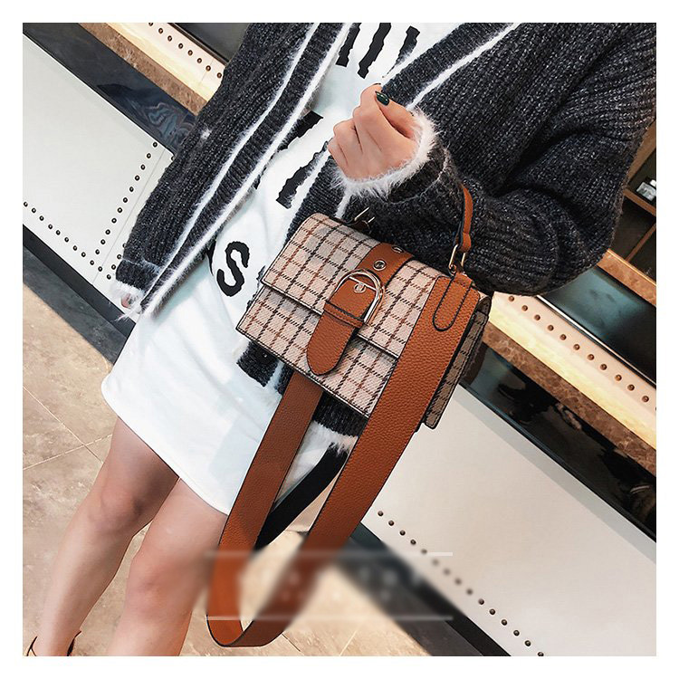 Fashion Beige Grid Pattern Decorated Bag,Handbags