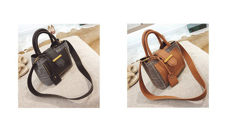 Fashion Brown Grid Pattern Decorated Bag,Handbags