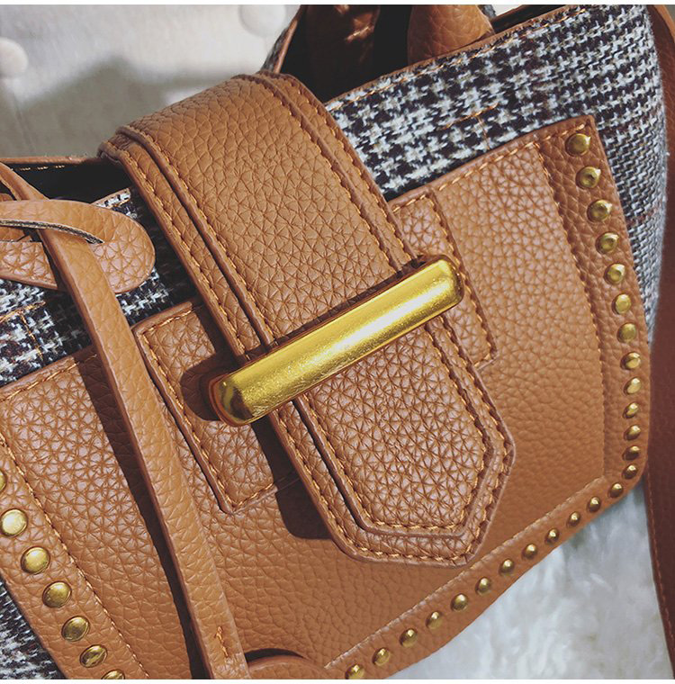Fashion Brown Grid Pattern Decorated Bag,Handbags