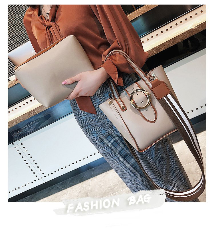 Fashion Beige Belt Buckle Decorated Bag,Handbags