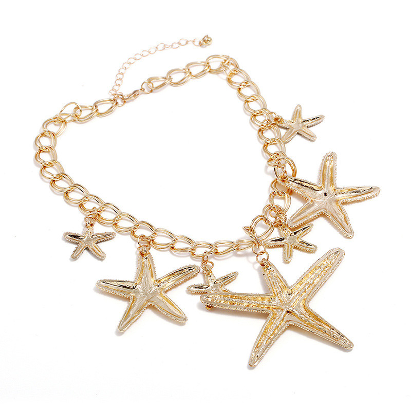 Fashion Gold Color Star Shape Decorated Pure Color Necklace,Pendants