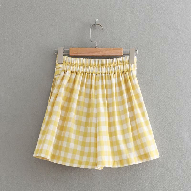 Fashion Yellow Grids Pattern Decorated Pants,Shorts