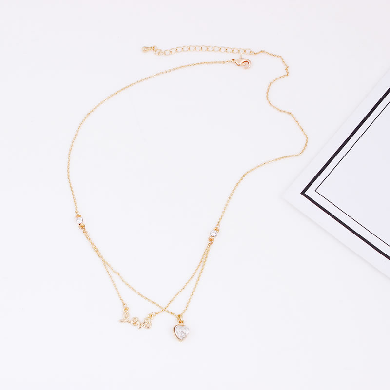Fashion Gold Color Letter Love Decorated Double Layer Necklace,Pendants