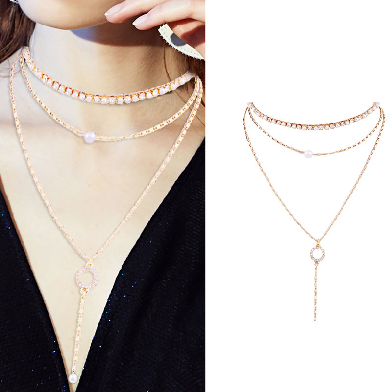 Fashion Gold Color Tassel Decorated Multi-layer Necklace,Pendants
