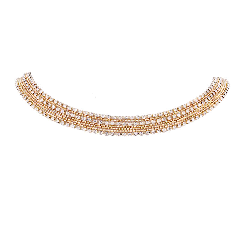 Fashion Gold Color Ful Diamond Decorated Multi-layer Necklace,Chokers