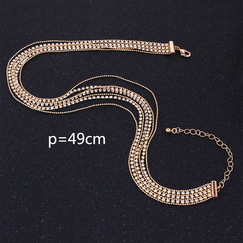 Fashion Gold Color Ful Diamond Decorated Multi-layer Necklace,Chokers
