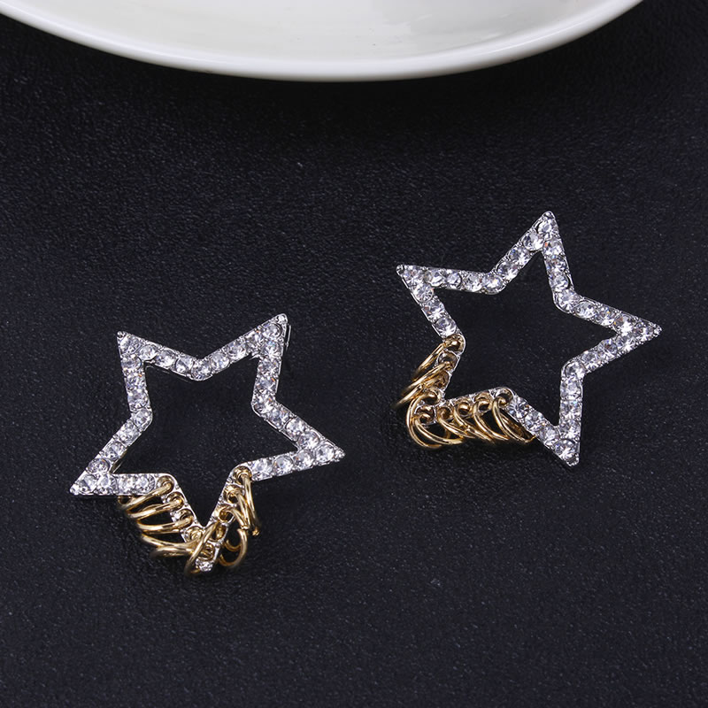 Fashion Silver Color+gold Color Pentagon Decorated Hollow Out Earrings,Stud Earrings