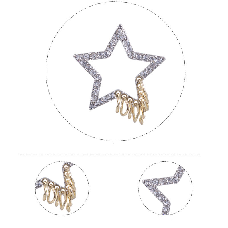 Fashion Silver Color+gold Color Pentagon Decorated Hollow Out Earrings,Stud Earrings
