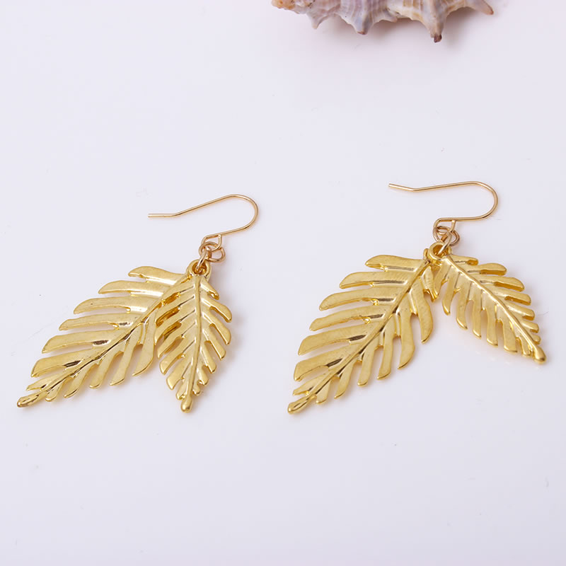 Fashion Gold Color Leaf Decorated Pure Color Earrings,Drop Earrings