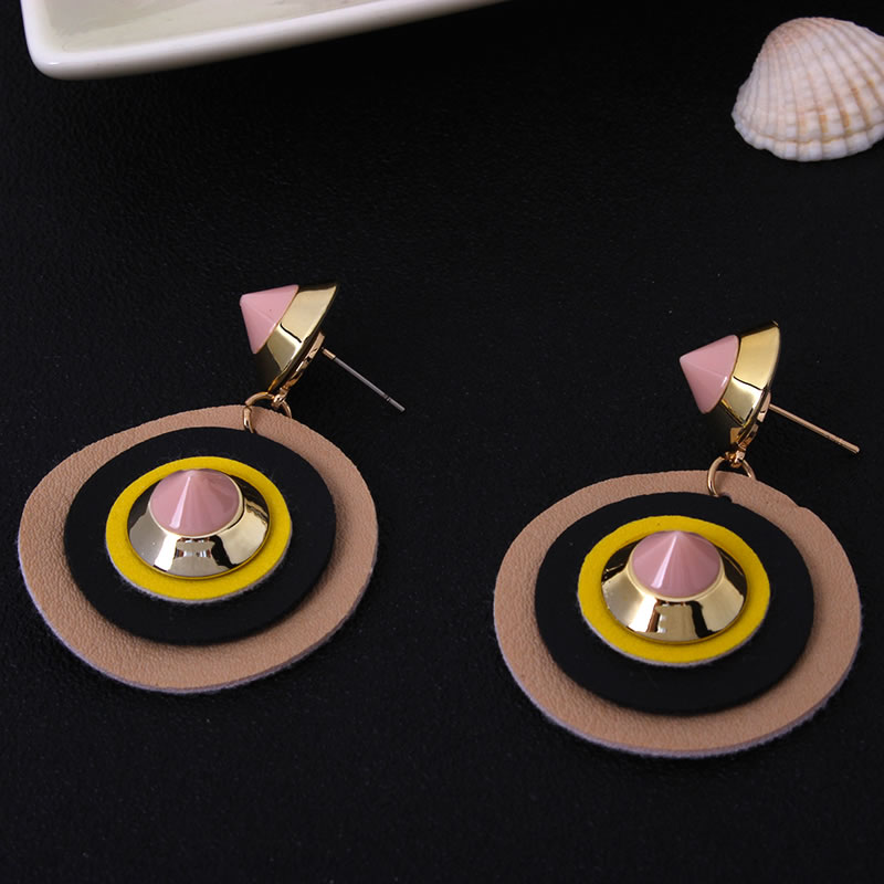 Fashion Pink+yellow Color Matching Design Round Shape Earrings,Drop Earrings