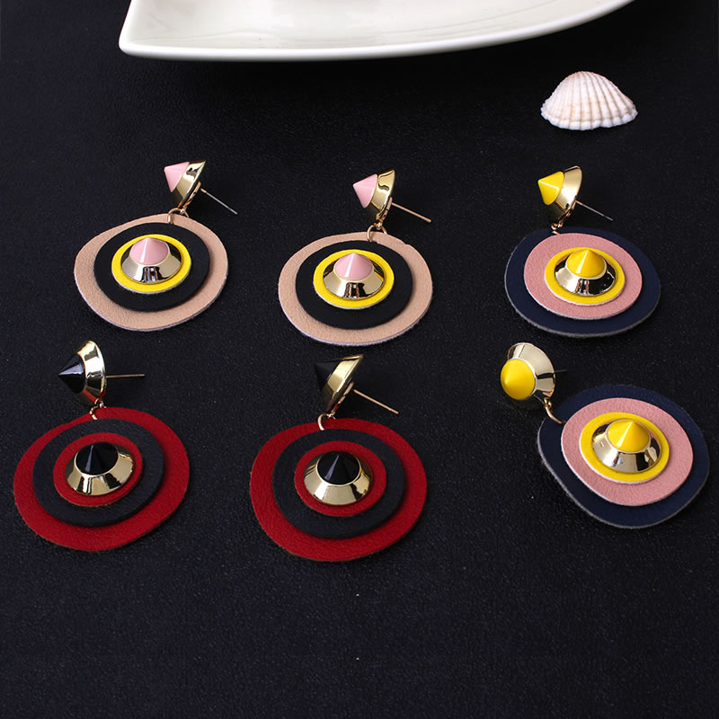 Fashion Pink+yellow Color Matching Design Round Shape Earrings,Drop Earrings